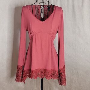 RUE 21 Crochet Red Peasant‎ Blouse XS